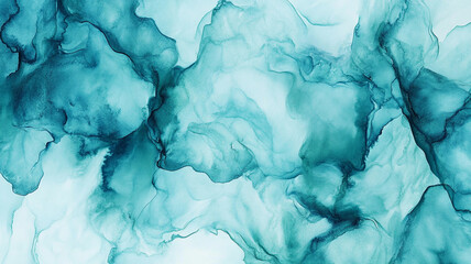 Wall Mural - Abstract teal watercolor artwork featuring fluid patterns and textures in soft light