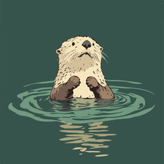 Wall Mural - Vector Illustration of an Otter in Calm Waters