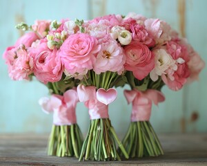 Wall Mural - A beautiful bouquet of pink flowers arranged elegantly.