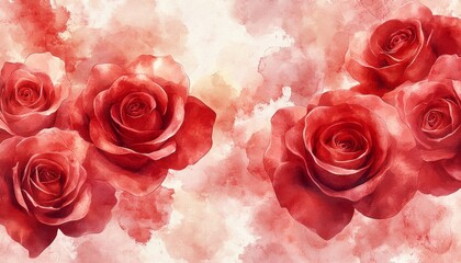 Wall Mural - A beautiful watercolor illustration of red roses on a soft background.