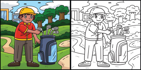 Poster - Golfer Choosing Golf Club Coloring Illustration