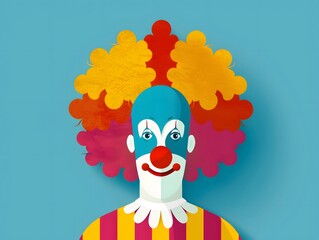 Vibrant clown illustration with colorful wig and playful expression, perfect for joyful themes and festive designs.