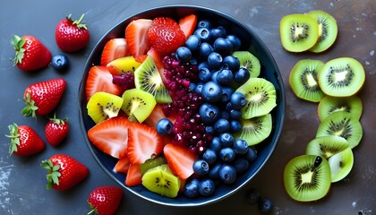 Wall Mural - vibrant fruit bowl filled with blueberries, strawberries, and kiwi slices