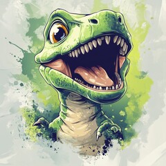 Sticker - A cartoon dinosaur with a big smile and vibrant colors.