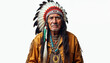 © abu - Elderly Native American man in traditional attire, showcasing wisdom and cultural heritage against a white background.