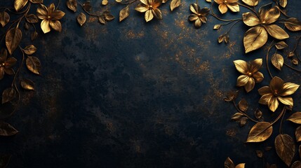 Canvas Print - Golden floral design on a dark blue background.