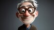 © Intach - Playful 3D cartoon of an old man with glasses, realistic facial features, offering a gentle smile, in a creative spiritual environment.