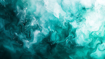 Wall Mural - Abstract swirling teal and white patterns resembling ocean waves in a creative artistic display