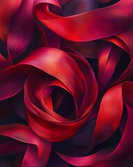 Canvas Print - A close-up of flowing red ribbons creating a visually rich texture.