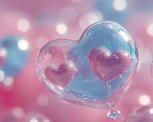 Sticker - A close-up of heart-shaped bubbles with a colorful background.