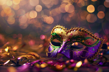 Beautiful greeting card with bright holiday composition for happy celebrate mardi gras