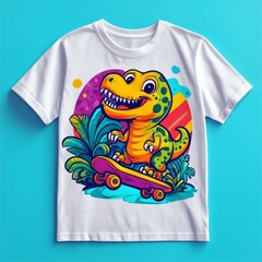 Sticker - A colorful dinosaur graphic on a skateboard for kids' apparel.