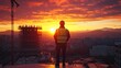 © otwdesign - Construction Worker Silhouetted Against a Sunset Over a City