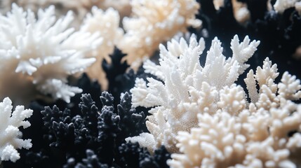 A close up of a bunch of white and black coral