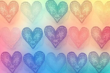 Wall Mural - A colorful pattern of lace hearts on a gradient background.