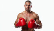 © abu - A confident heavyweight boxer with red gloves poses against a clean white background, emphasizing strength and focus.