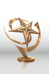 Wall Mural - Golden star trophy on white background