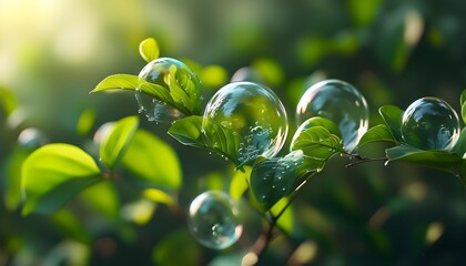 Wall Mural - Bubble Protecting a Green Leaf in a Dreamy Ambient Light: A Fantasy Exploration of Health Conservation