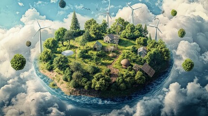 Conceptual digital artwork illustrating the optimization of life cycle sustainability, featuring futuristic designs of eco-friendly technology, sustainable resources