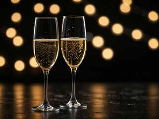 Sticker - two glasses of champagne on a dark background