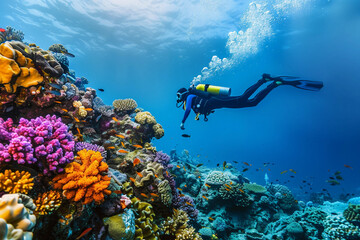 Beautiful diver goes on an underwater adventure in frighteningly deep sea