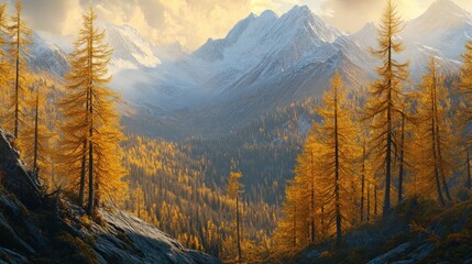 Wall Mural - Majestic Mountain Landscape with Golden Trees