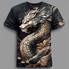 Poster - A detailed dragon graphic on a black t-shirt design.