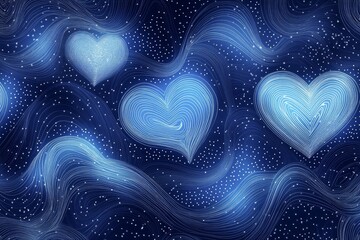 Poster - A dreamy blue heart pattern with swirling lines and stars.