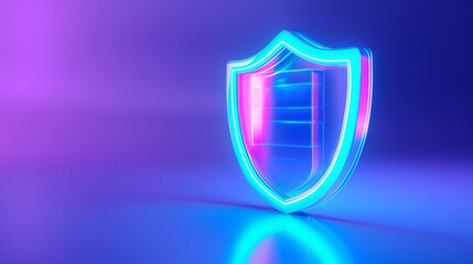 Sticker - A vibrant neon shield symbolizing protection and security, set against a colorful gradient background, ideal for digital design.