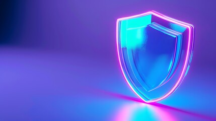 Wall Mural - A vibrant neon shield symbolizing protection and security, set against a colorful background. Ideal for digital security concepts.