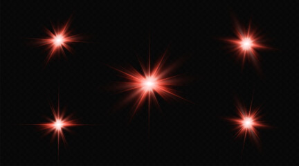 Wall Mural - light effects, glare, glitter, explosion, red light, vector illustration. shining red stars.