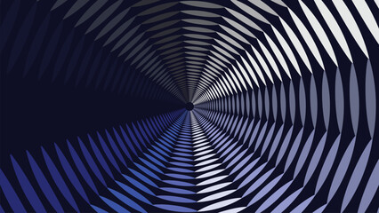 Abstract round spinning vortex style deep data cycle simple smooth line background in dark blue. 