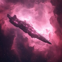 Poster - A futuristic spaceship navigating through a vibrant cosmic nebula.