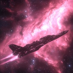 Wall Mural - A futuristic spaceship navigating through a vibrant nebula.