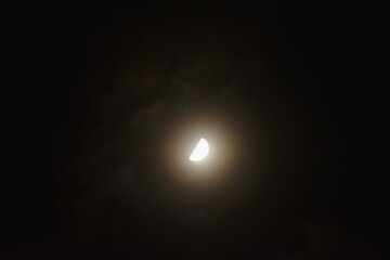 Wall Mural - half moon floating on dark sky in night