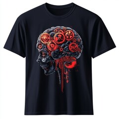 Poster - A graphic t-shirt featuring a skull and brain design with gears.