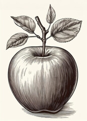 Wall Mural - Apple hand drawn illustration. Apple sketch vector illustration. Apple and leaf design. Vintage frame.