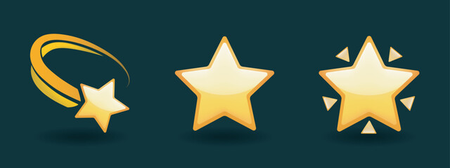 golden star icon set on black background