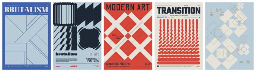 Set modernism art colorful trendy poster, artwork minimalistic and  brutalism style, abstract geometric A4 rave postmodern composition, vector simple shapes print graphic in Y2K aesthetics, set 12