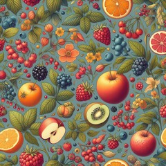 Wall Mural - seamless background with apples and pears