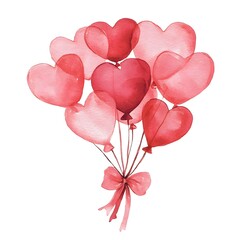 Sticker - Watercolor Heart Shaped Balloons with Ribbon