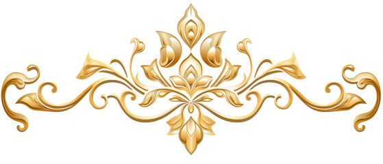 Elegant golden decorative element featuring intricate floral and scroll patterns, perfect for enhancing designs.