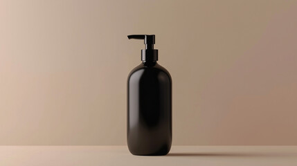 black bottle mockup with pump dispenser on clean background, ideal for personal care product mockups