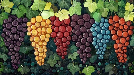 Wall Mural - Stylized grapes with imaginative design elements, offering a unique and artistic representation.