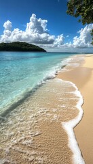 Poster - A serene beach scene with gentle waves and clear blue skies.