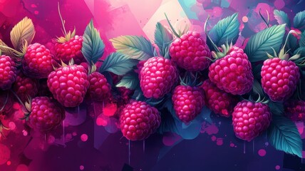 Abstract raspberry illustration focusing on geometric forms and dynamic colors for a unique and imaginative piece.