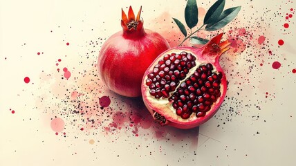 Wall Mural - Geometric, stylized pomegranate with a unique color scheme and artistic design.