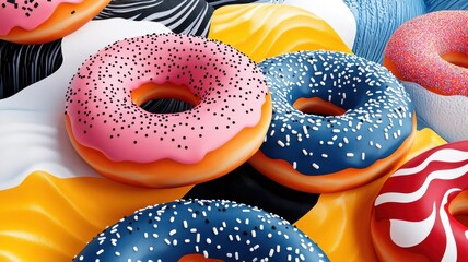 Wall Mural - Postmodernism style donuts with fragmented shapes and vibrant colors.