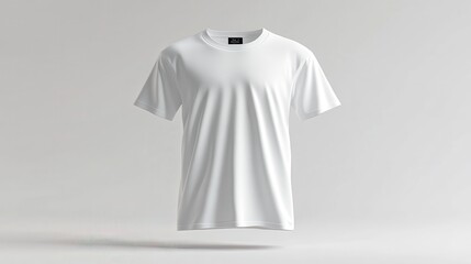 3D render of a plain white T-shirt, front view, floating against a clean white background, realistic fabric texture