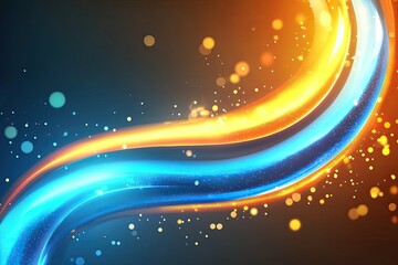 Wall Mural - Abstract vibrant swirls of orange and blue light create a dynamic background filled with glowing particles and energy.